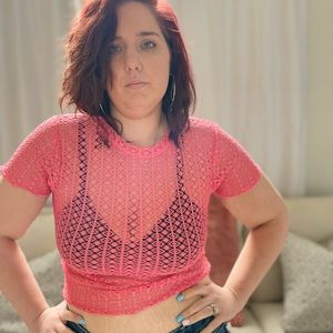 - Neon Crochet Net Crop Top